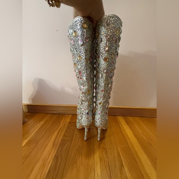 Azalea Wang ARNICA-PINK JEWELED STILETTO KNEE HIGH BOOT 6.5 - Picture 5 of 10
